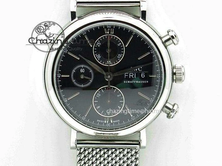 MIROTIME 0215 Portofino Chrono SS Black Dial on SS Mesh Bracelet A StreetReady 7399